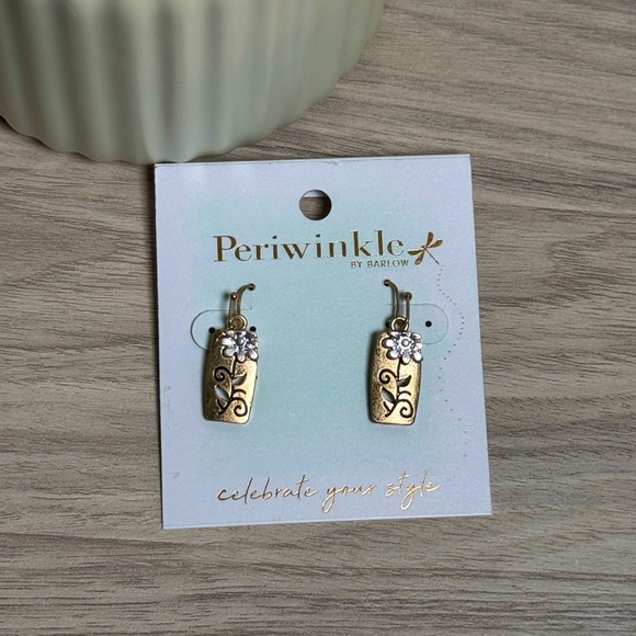 [SOLD] Periwinkle by Barlow Gold and Silver Rectangular Earrings - Picture 4 of 5